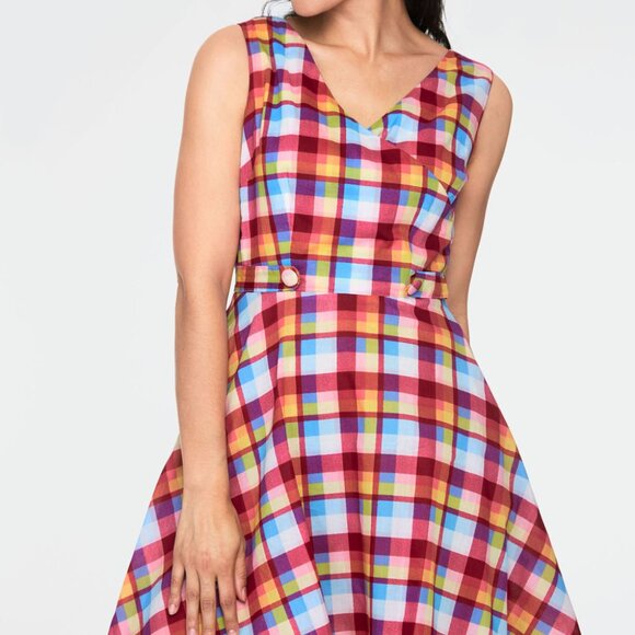 Vodoo Vixen Checked Sleeveless Flare Dress - Picture 1 of 5